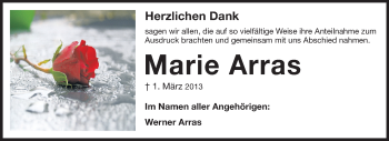 Traueranzeige von Marie Arras von Odenwälder Echo
