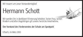 Traueranzeige von Hermann Schott von Odenwälder Echo