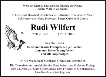 Traueranzeige von Rudi Wilfert von Odenwälder Echo