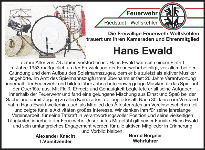  Traueranzeige für Hans Ewald vom 04.04.2013 aus Rüsselsheimer Echo, Groß-Gerauer-Echo, Ried Echo