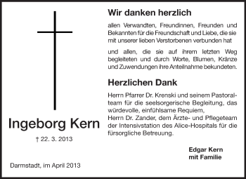 Traueranzeige von Ingeborg Kern von Echo-Zeitungen (Gesamtausgabe)