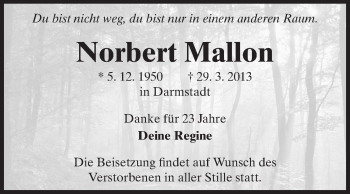 Traueranzeige von Norbert Mallon von Echo-Zeitungen (Gesamtausgabe)