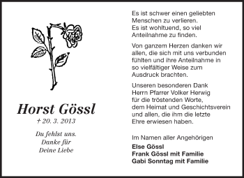 Traueranzeige von Horst Gössl von Rüsselsheimer Echo, Groß-Gerauer-Echo, Ried Echo