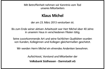 Traueranzeige von Klaus Michel von Echo-Zeitungen (Gesamtausgabe)