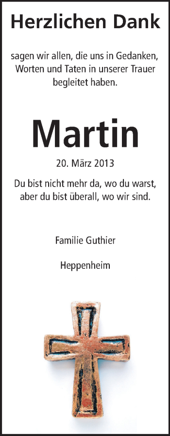 Traueranzeige von Martin Guthier-Wacker von Starkenburger Echo