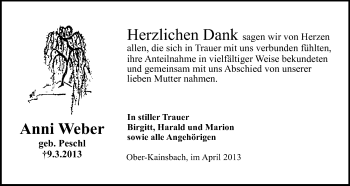Traueranzeige von Anni Weber von Odenwälder Echo