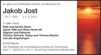 Traueranzeige von Jakob Jost von Echo-Zeitungen (Gesamtausgabe)