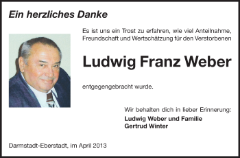 Traueranzeige von Ludwig Franz Weber von Echo-Zeitungen (Gesamtausgabe)