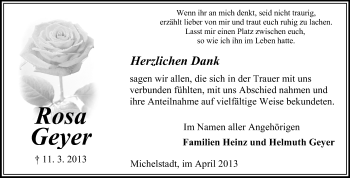 Traueranzeige von Rosa Geyer von Odenwälder Echo