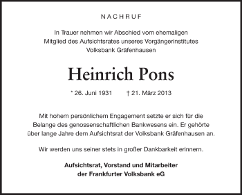 Traueranzeige von Heinrich Pons von Echo-Zeitungen (Gesamtausgabe)