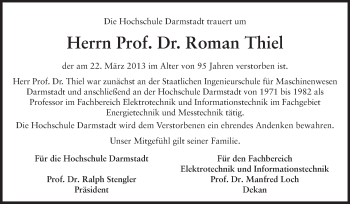 Traueranzeige von Roman Thiel von Echo-Zeitungen (Gesamtausgabe)