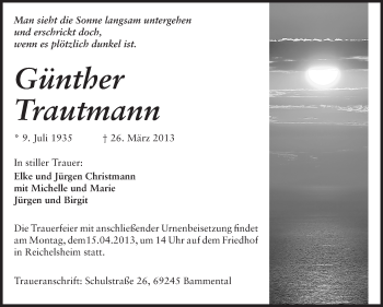 Traueranzeige von Günther Trautmann von Odenwälder Echo