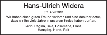Traueranzeige von Hans-Ulrich Widera von Darmstädter Echo, Odenwälder Echo, Rüsselsheimer Echo, Groß-Gerauer-Echo, Ried Echo