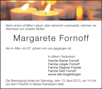 Traueranzeige von Margarete Fornoff von Odenwälder Echo