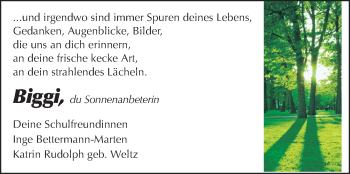 Traueranzeige von Biggi  von Echo-Zeitungen (Gesamtausgabe)