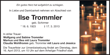 Traueranzeige von Ilse Trommler von Darmstädter Echo