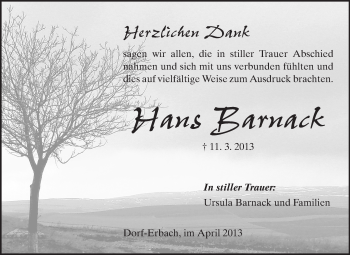 Traueranzeige von Hans Barnack von Odenwälder Echo