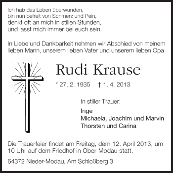 Traueranzeige von Rudi Krause von Echo-Zeitungen (Gesamtausgabe)