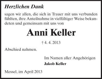 Traueranzeige von Anni Keller von Echo-Zeitungen (Gesamtausgabe)