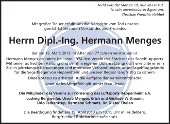 Traueranzeige von Hermann Menges von Starkenburger Echo