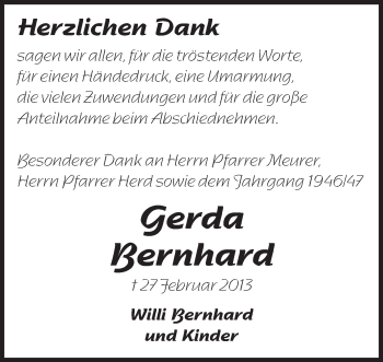 Traueranzeige von Gerda Bernhard von Starkenburger Echo