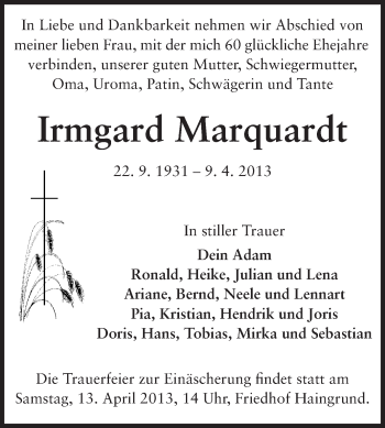 Traueranzeige von Irmgard Marquardt von Odenwälder Echo