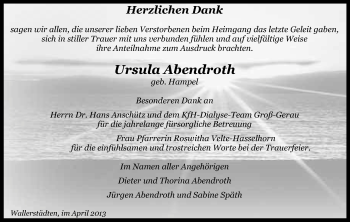 Traueranzeige von Ursula Abendroth von Rüsselsheimer Echo, Groß-Gerauer-Echo, Ried Echo