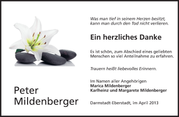 Traueranzeige von Peter Mildenberger  von Echo-Zeitungen (Gesamtausgabe)