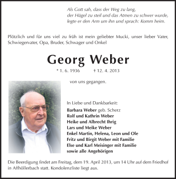 Traueranzeige von Georg Weber von Odenwälder Echo