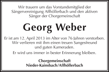 Traueranzeige von Georg Weber von Odenwälder Echo