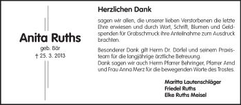 Traueranzeige von Anita Ruths von Echo-Zeitungen (Gesamtausgabe)