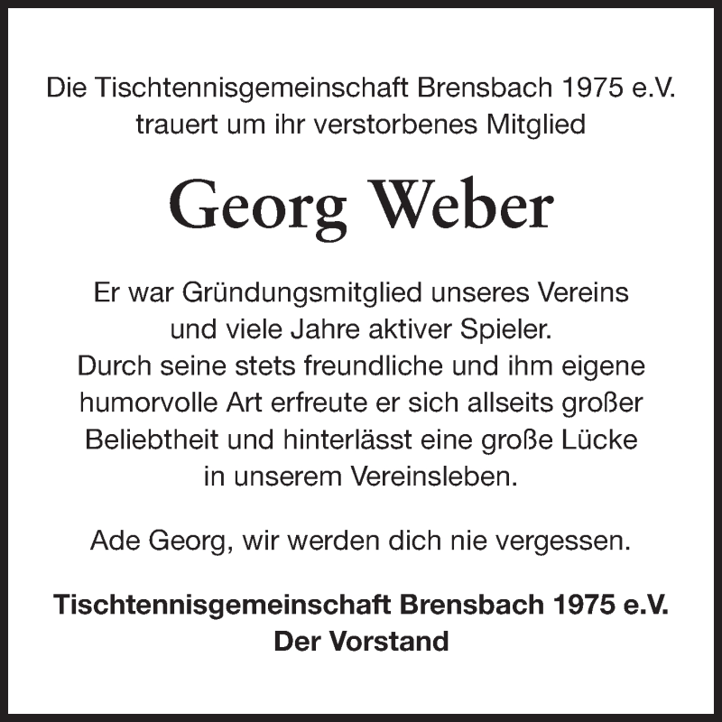  Traueranzeige für Georg Weber vom 17.04.2013 aus Odenwälder Echo
