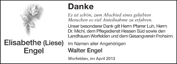 Traueranzeige von Elisabethe Engel von Rüsselsheimer Echo, Groß-Gerauer-Echo, Ried Echo