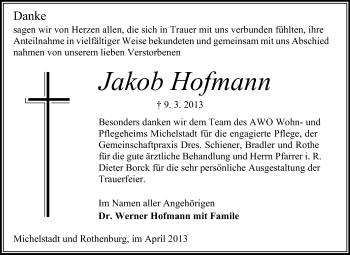 Traueranzeige von Jakob Hofmann von Odenwälder Echo