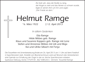 Traueranzeige von Helmut Ramge von Echo-Zeitungen (Gesamtausgabe)
