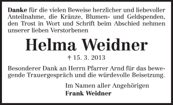 Traueranzeige von Helma Weidner von Echo-Zeitungen (Gesamtausgabe)