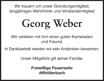 Traueranzeige von Georg Weber von Odenwälder Echo