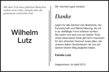 Traueranzeige von Wilhelm Lutz von Starkenburger Echo