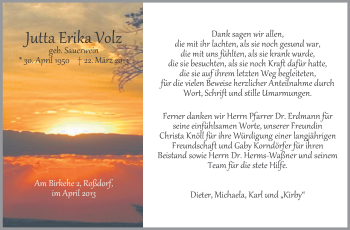 Traueranzeige von Jutta Erika Volz von Echo-Zeitungen (Gesamtausgabe)