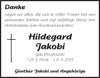 Traueranzeige von Hildegard Jakobi von Rüsselsheimer Echo, Groß-Gerauer-Echo, Ried Echo