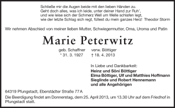 Traueranzeige von Marie Peterwitz von Echo-Zeitungen (Gesamtausgabe)