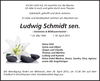 Traueranzeige von Ludwig Schmidt von Starkenburger Echo, Bergsträßer Anzeiger