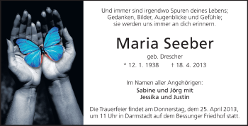 Traueranzeige von Maria Seeber von Echo-Zeitungen (Gesamtausgabe)