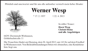 Traueranzeige von Werner Wesp von Echo-Zeitungen (Gesamtausgabe)