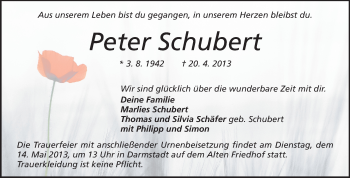 Traueranzeige von Peter Schubert von Echo-Zeitungen (Gesamtausgabe)