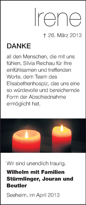 Traueranzeige von Irene Peters von Echo-Zeitungen (Gesamtausgabe)