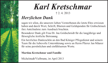 Traueranzeige von Karl Kretschmar von Odenwälder Echo