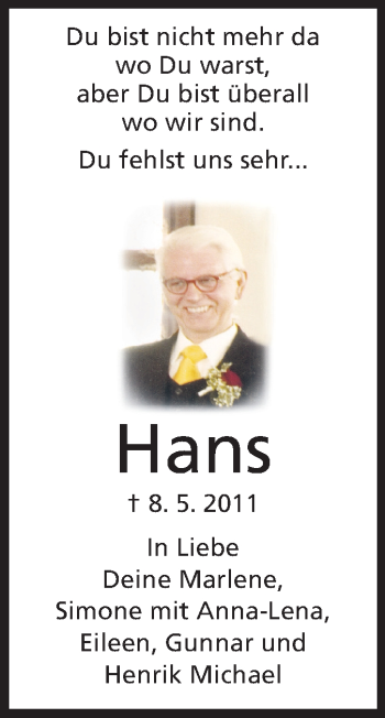 Traueranzeige von Hans Veit von Rüsselsheimer Echo, Groß-Gerauer-Echo, Ried Echo