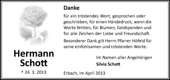 Traueranzeige von Hermann Schott von Odenwälder Echo
