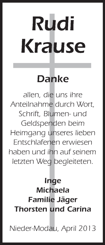 Traueranzeige von Rudi Krause von Echo-Zeitungen (Gesamtausgabe)